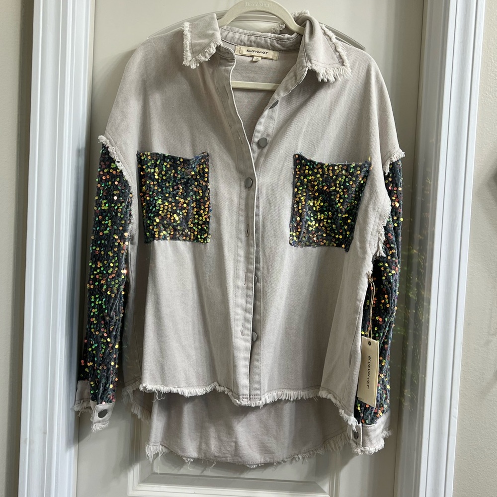 Women's Beige Jacket with Sequin Accents